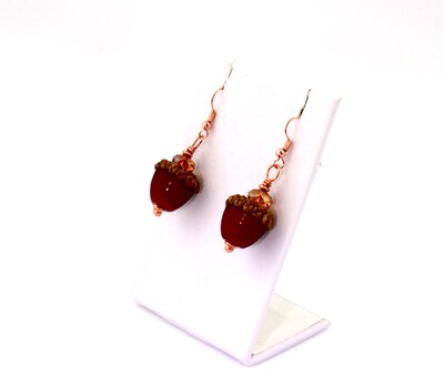 Forest Gifts Red and Brown Acorn Earrings, Fall Accessories, Nature Inspired - image5